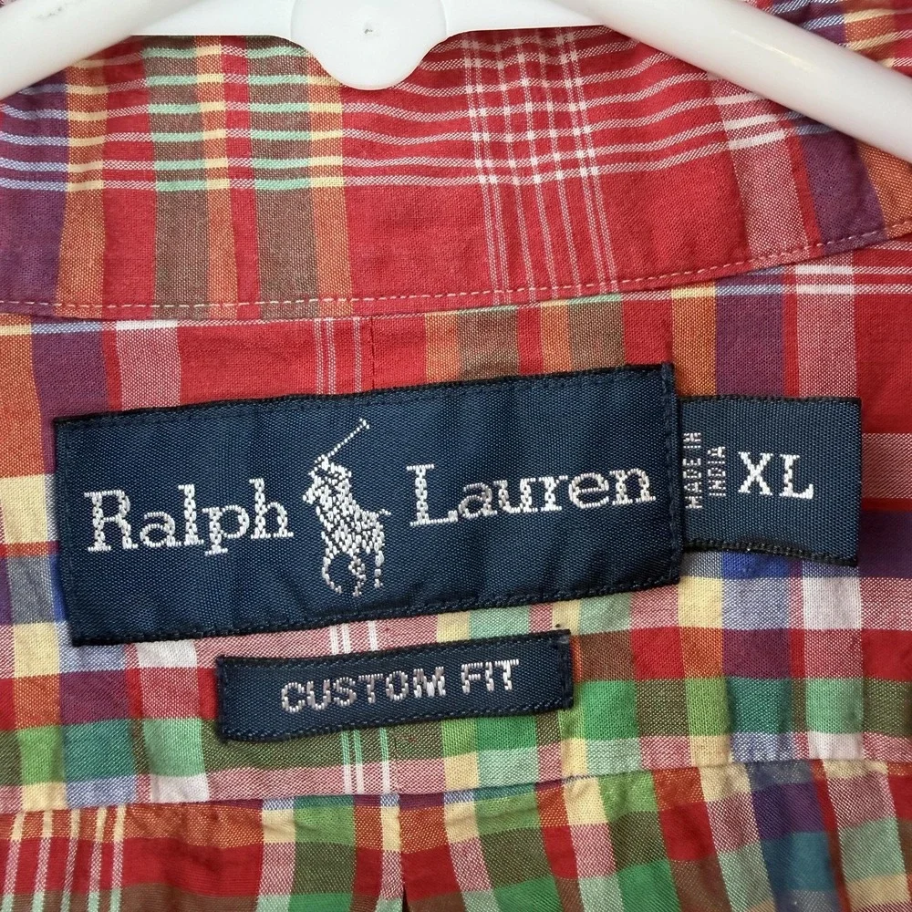 Ralph Lauren Shirt Mens XL Red Plaid Long Sleeve Button Down Pony Custom Fit